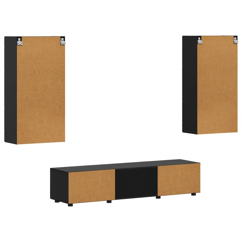 TV spintelių komplektas FLORIN 3 pcs Juoda Apdirbta mediena