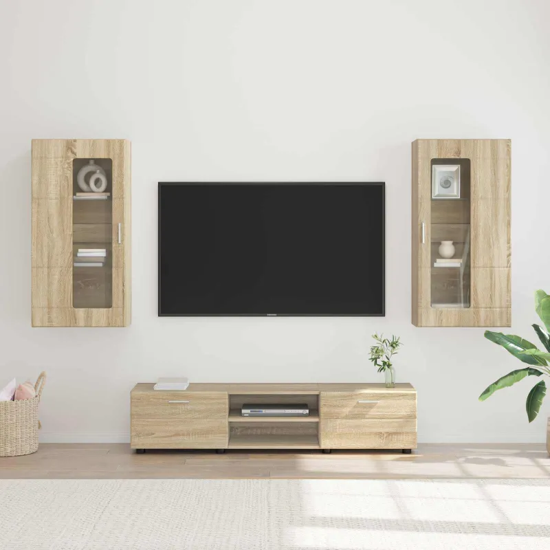 TV spintelių komplektas su stalčių FLORIN 3 pcs Sonoma ąžuolas
