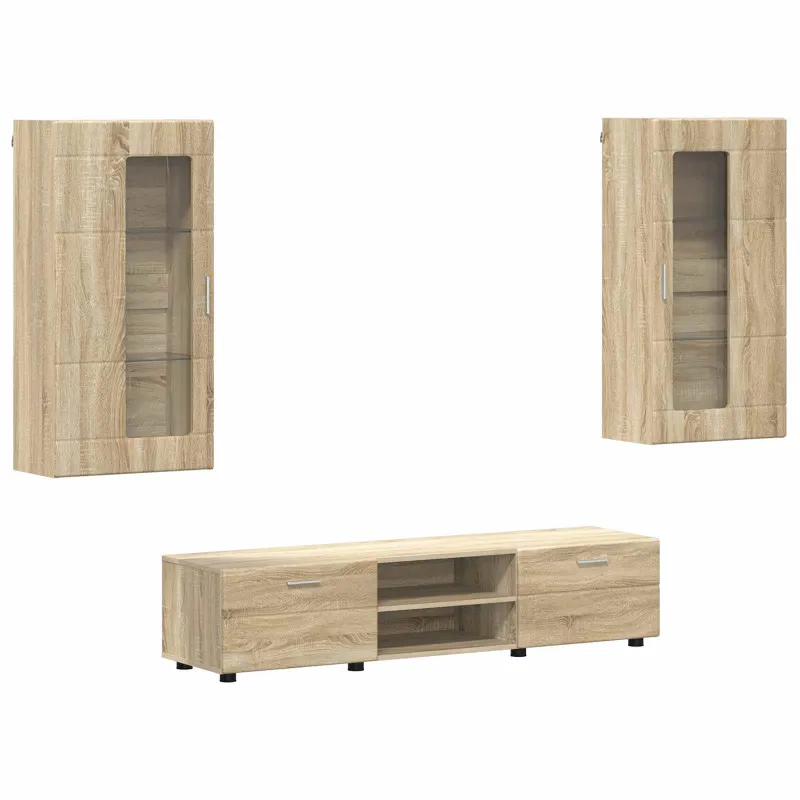 TV spintelių komplektas su stalčių FLORIN 3 pcs Sonoma ąžuolas