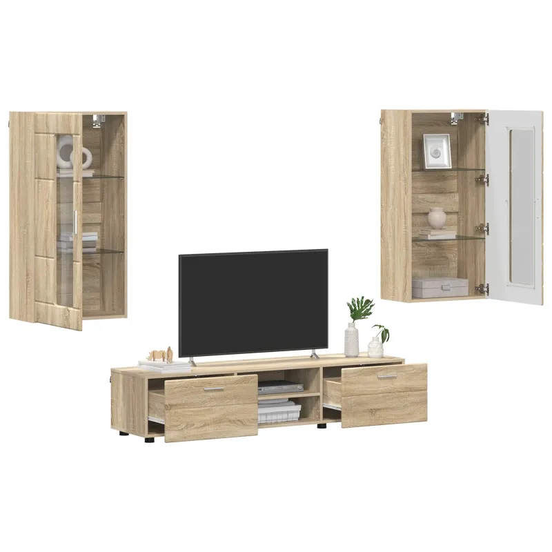 TV spintelių komplektas su stalčių FLORIN 3 pcs Sonoma ąžuolas