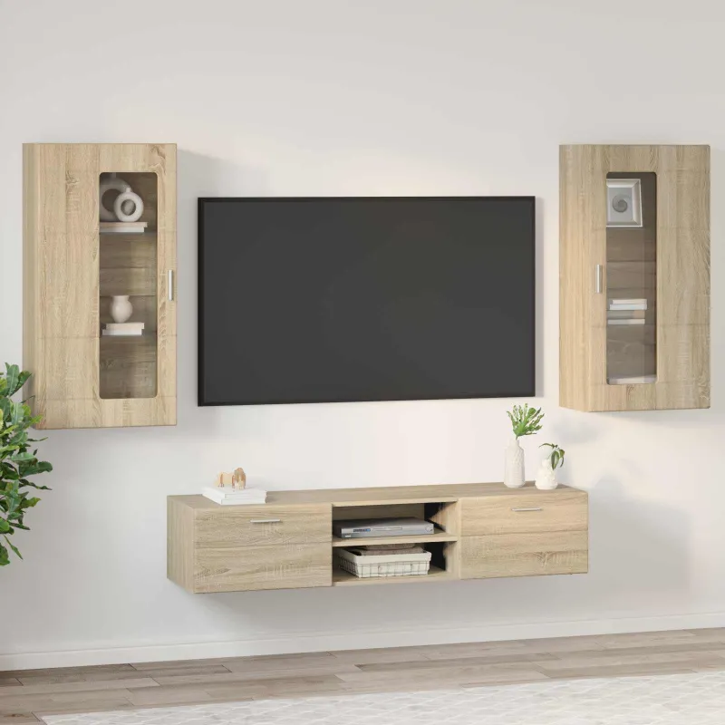 TV spintelių komplektas su stalčių FLORIN 3 pcs Sonoma ąžuolas