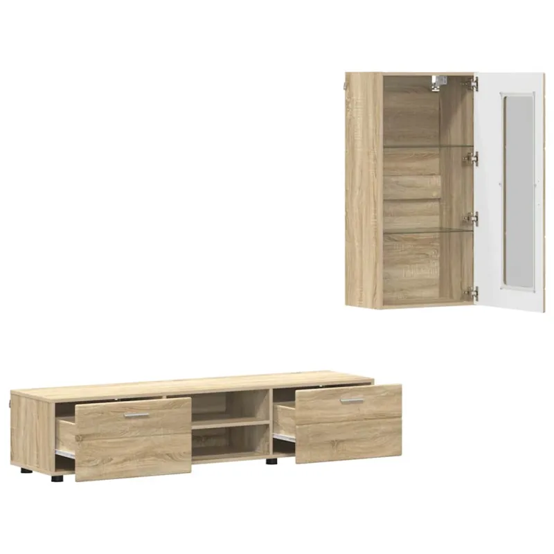 TV spintelių komplektas su stalčių FLORIN 3 pcs Sonoma ąžuolas