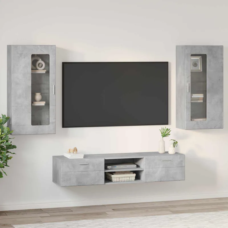 TV spintelių komplektas su stalčių FLORIN 3 pcs Betono pilka