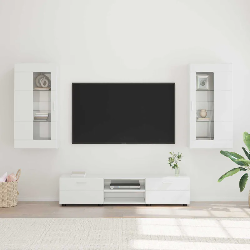 TV spintelių komplektas FLORIN 3 pcs Aukštai blizganti balta