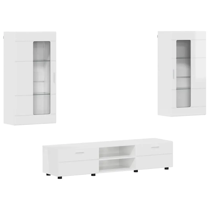 TV spintelių komplektas FLORIN 3 pcs Aukštai blizganti balta