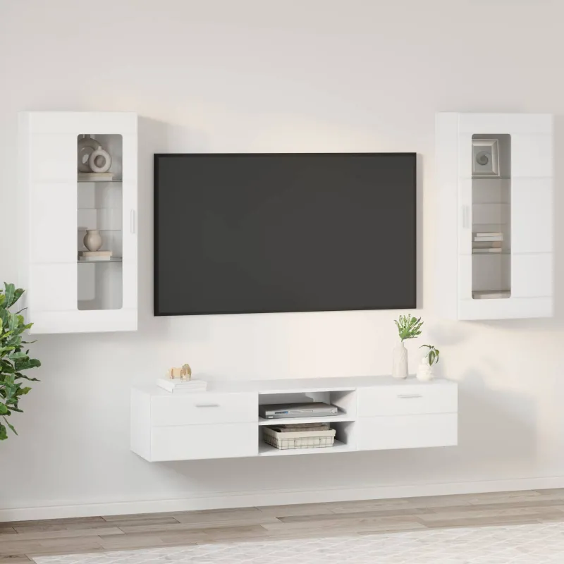 TV spintelių komplektas FLORIN 3 pcs Aukštai blizganti balta