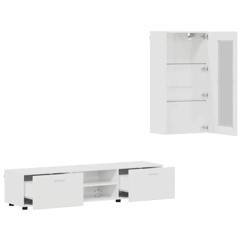 TV spintelių komplektas FLORIN 3 pcs Aukštai blizganti balta