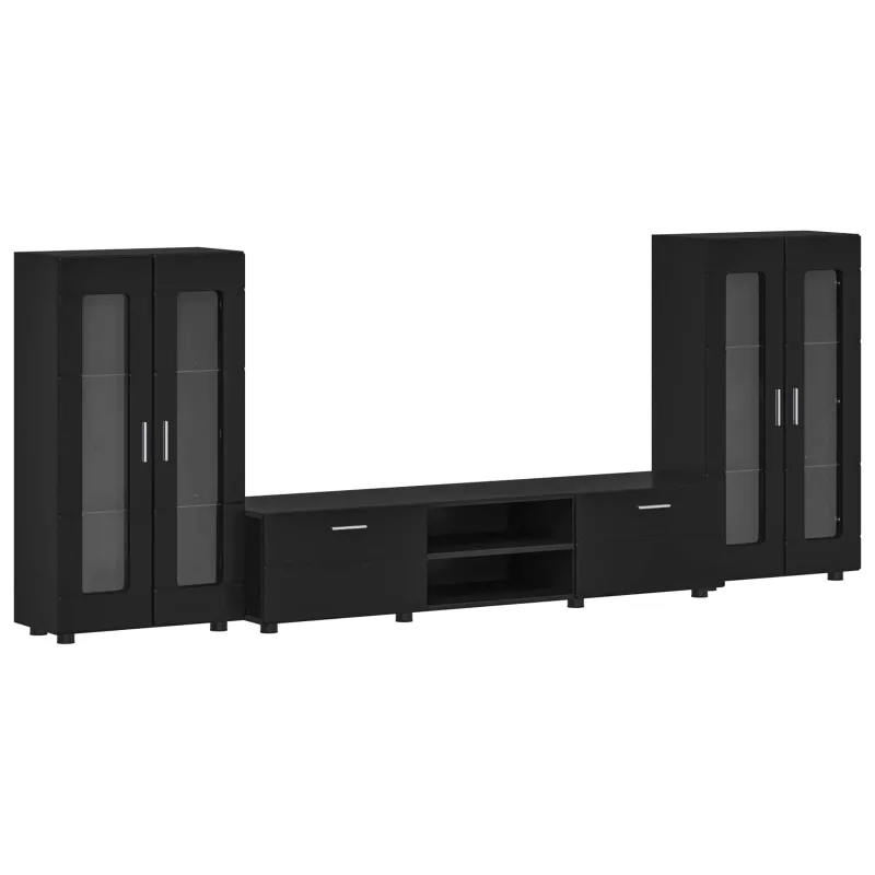 TV spintelių komplektas FLORIN 3 pcs Juoda Apdirbta mediena