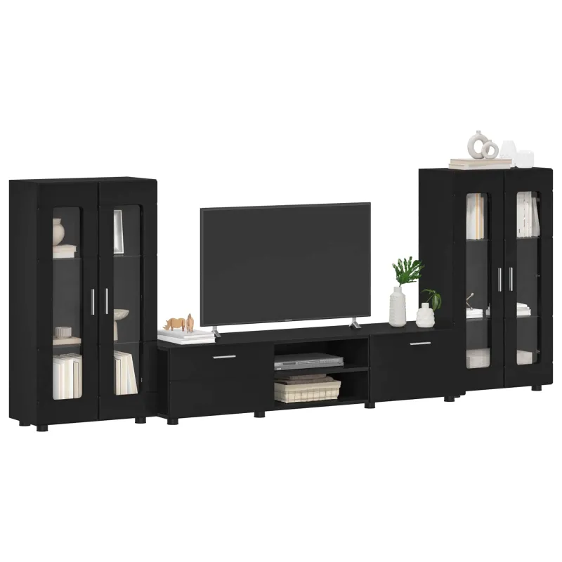 TV spintelių komplektas FLORIN 3 pcs Juoda Apdirbta mediena