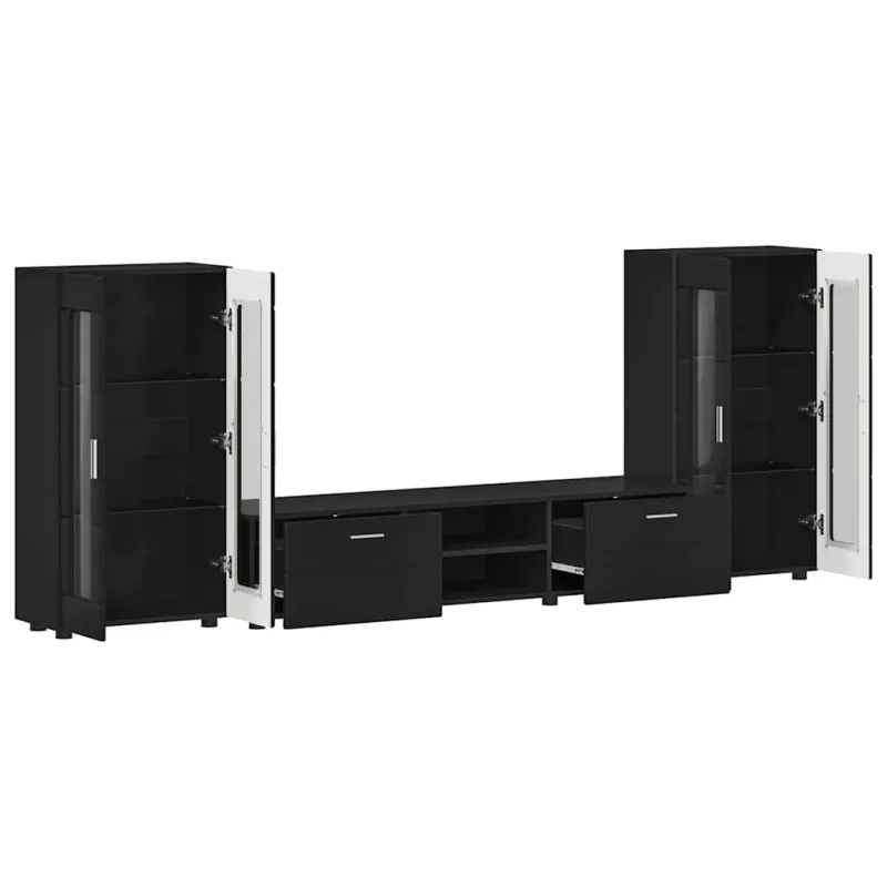 TV spintelių komplektas FLORIN 3 pcs Juoda Apdirbta mediena
