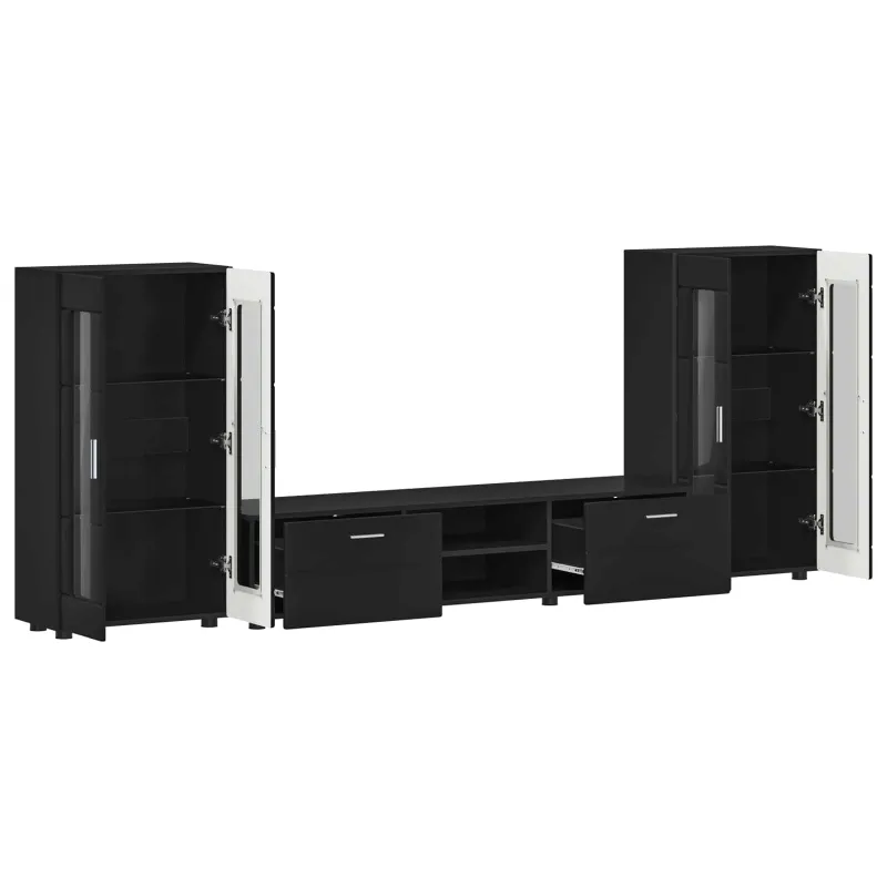 TV spintelių komplektas FLORIN 3 pcs Juoda Apdirbta mediena