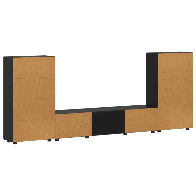 TV spintelių komplektas FLORIN 3 pcs Juoda Apdirbta mediena