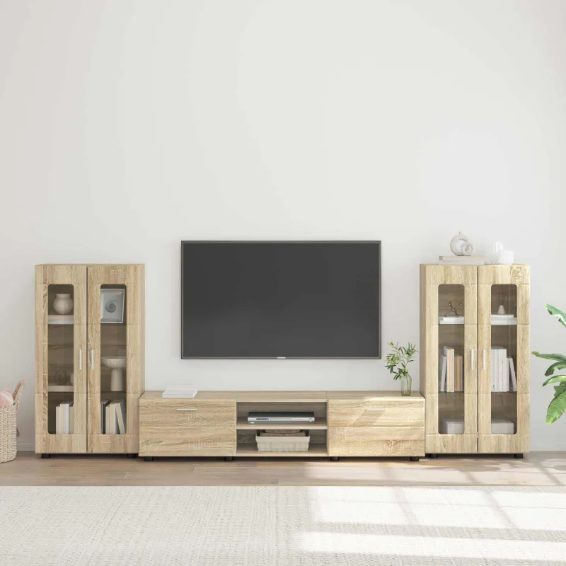 TV spintelių komplektas su stalčių FLORIN 3 pcs Sonoma ąžuolas