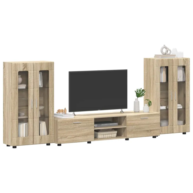 TV spintelių komplektas su stalčių FLORIN 3 pcs Sonoma ąžuolas