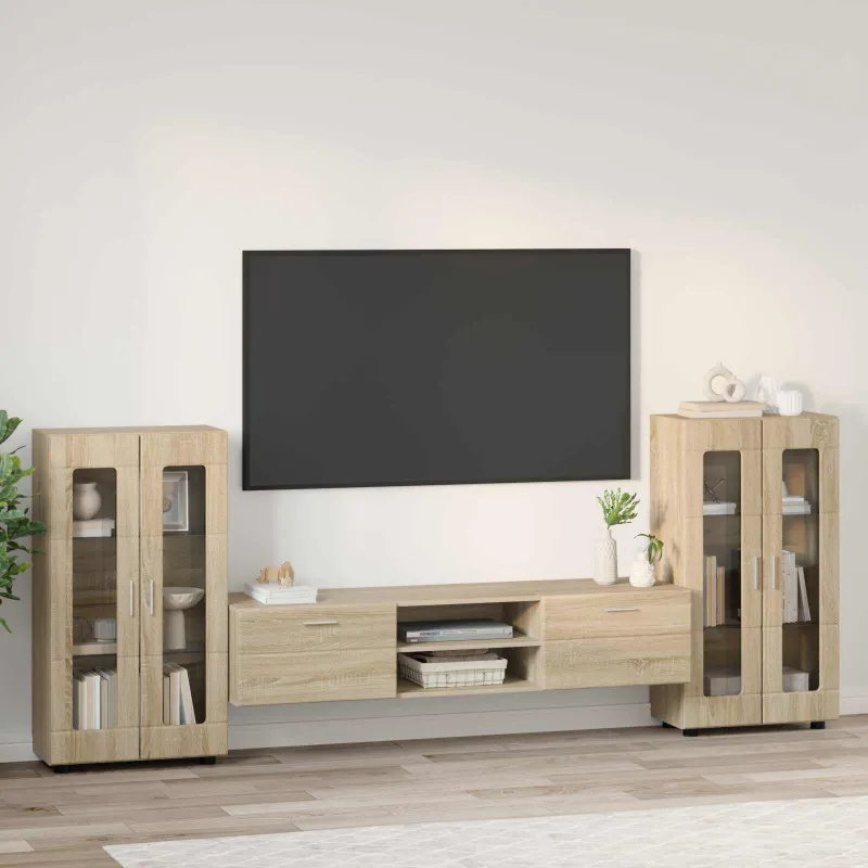 TV spintelių komplektas su stalčių FLORIN 3 pcs Sonoma ąžuolas
