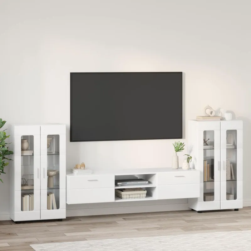 TV spintelių komplektas FLORIN 3 pcs Aukštai blizganti balta