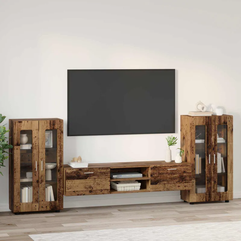 TV spintelių komplektas su stalčių FLORIN 3 pcs Senas medis