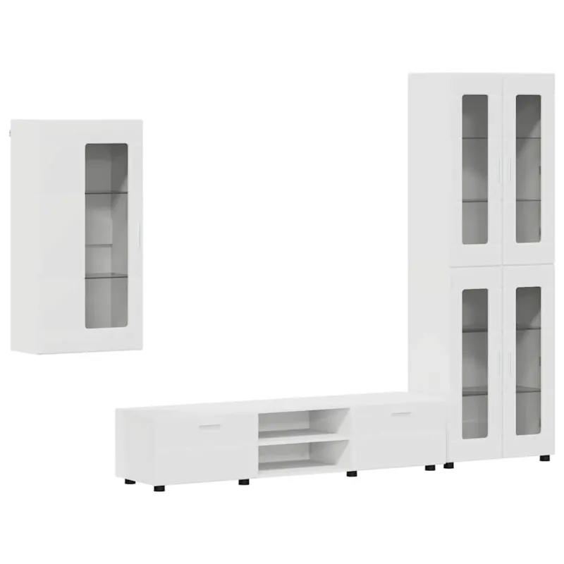 TV spintelių komplektas FLORIN 3 pcs Balta Apdirbta mediena