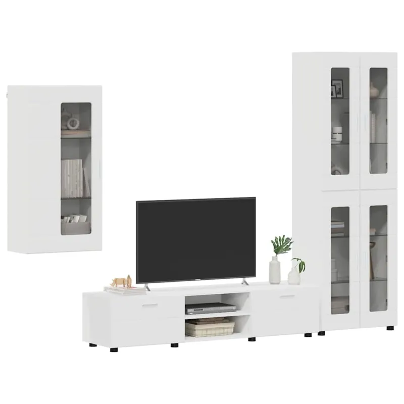 TV spintelių komplektas FLORIN 3 pcs Balta Apdirbta mediena