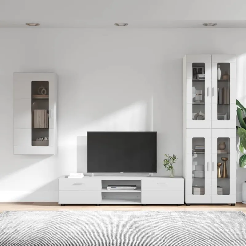 TV spintelių komplektas FLORIN 3 pcs Balta Apdirbta mediena