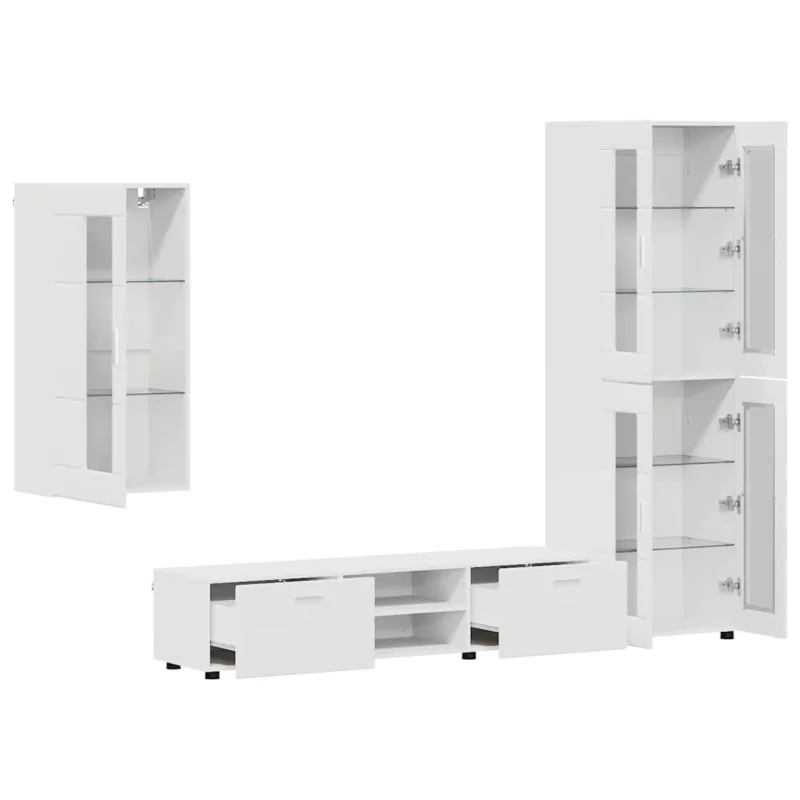 TV spintelių komplektas FLORIN 3 pcs Balta Apdirbta mediena