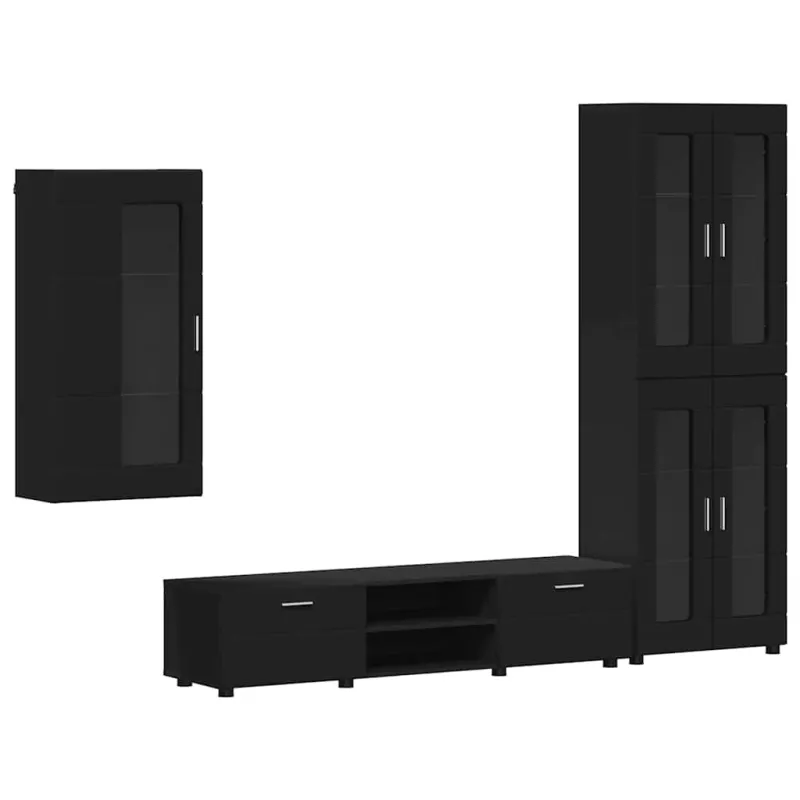 TV spintelių komplektas FLORIN 3 pcs Juoda Apdirbta mediena
