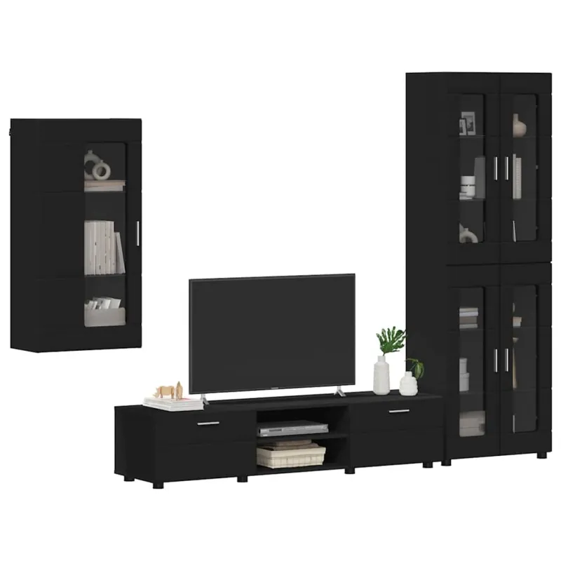 TV spintelių komplektas FLORIN 3 pcs Juoda Apdirbta mediena