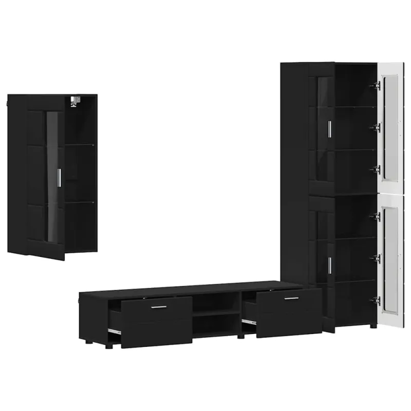 TV spintelių komplektas FLORIN 3 pcs Juoda Apdirbta mediena