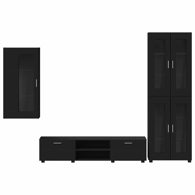 TV spintelių komplektas FLORIN 3 pcs Juoda Apdirbta mediena