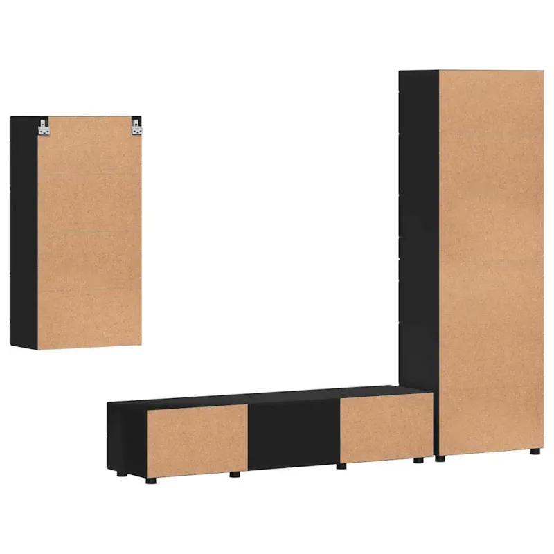 TV spintelių komplektas FLORIN 3 pcs Juoda Apdirbta mediena
