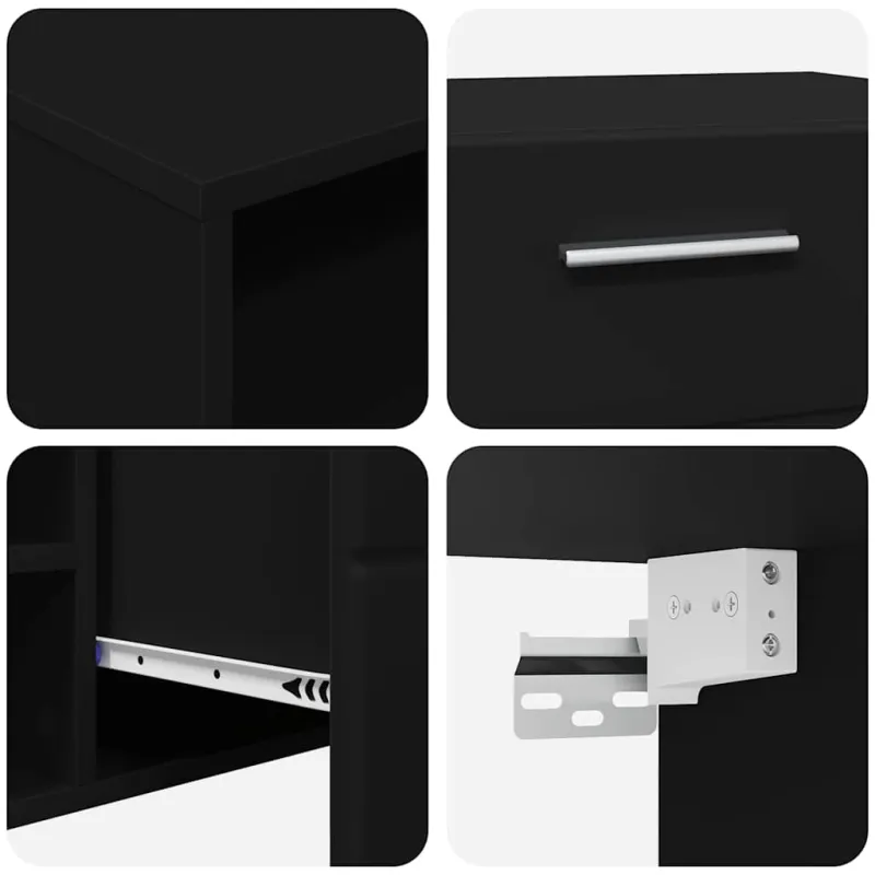 TV spintelių komplektas FLORIN 3 pcs Juoda Apdirbta mediena