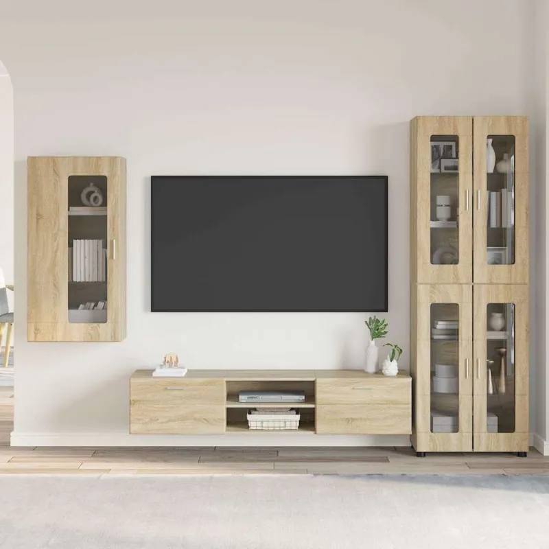 TV spintelių komplektas su stalčių FLORIN 3 pcs Sonoma ąžuolas