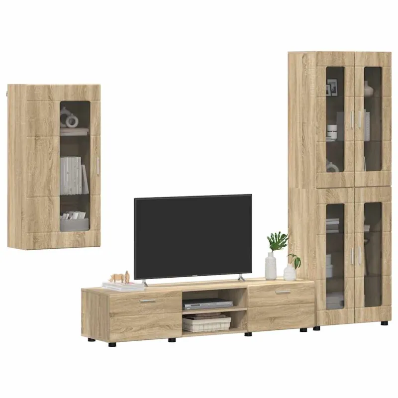 TV spintelių komplektas su stalčių FLORIN 3 pcs Sonoma ąžuolas