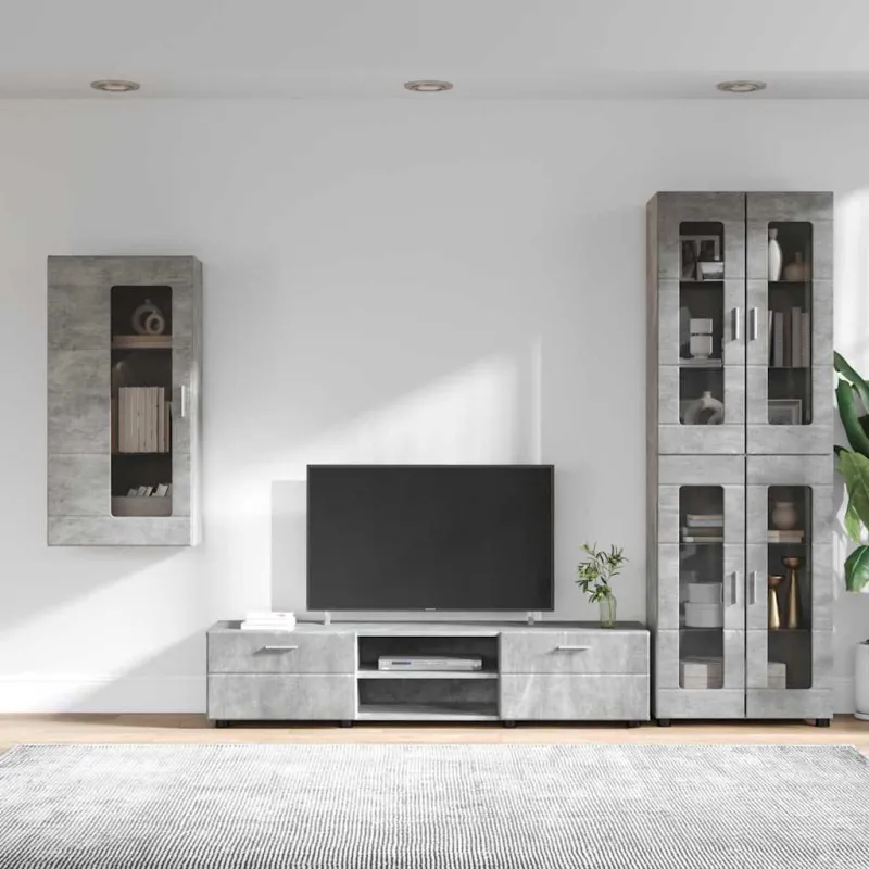 TV spintelių komplektas su stalčių FLORIN 3 pcs Betono pilka