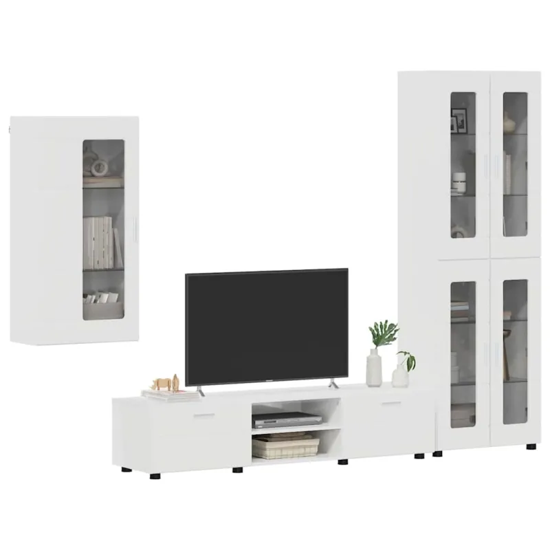 TV spintelių komplektas FLORIN 3 pcs Aukštai blizganti balta