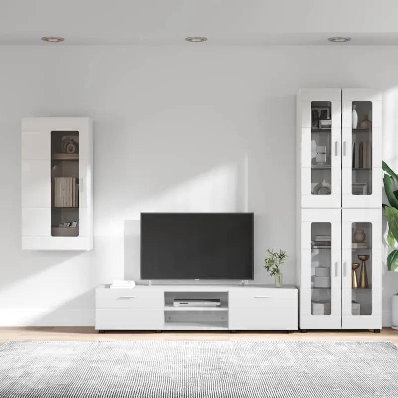 TV spintelių komplektas FLORIN 3 pcs Aukštai blizganti balta