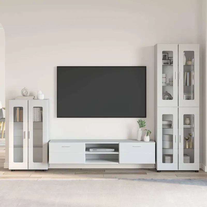 TV spintelių komplektas FLORIN 3 pcs Balta Apdirbta mediena