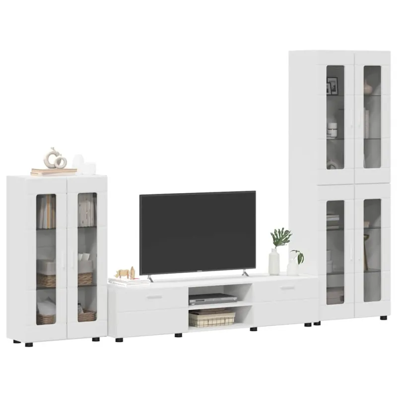 TV spintelių komplektas FLORIN 3 pcs Balta Apdirbta mediena