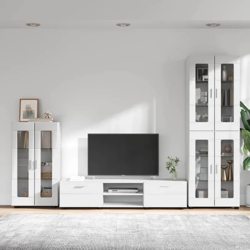 TV spintelių komplektas FLORIN 3 pcs Balta Apdirbta mediena