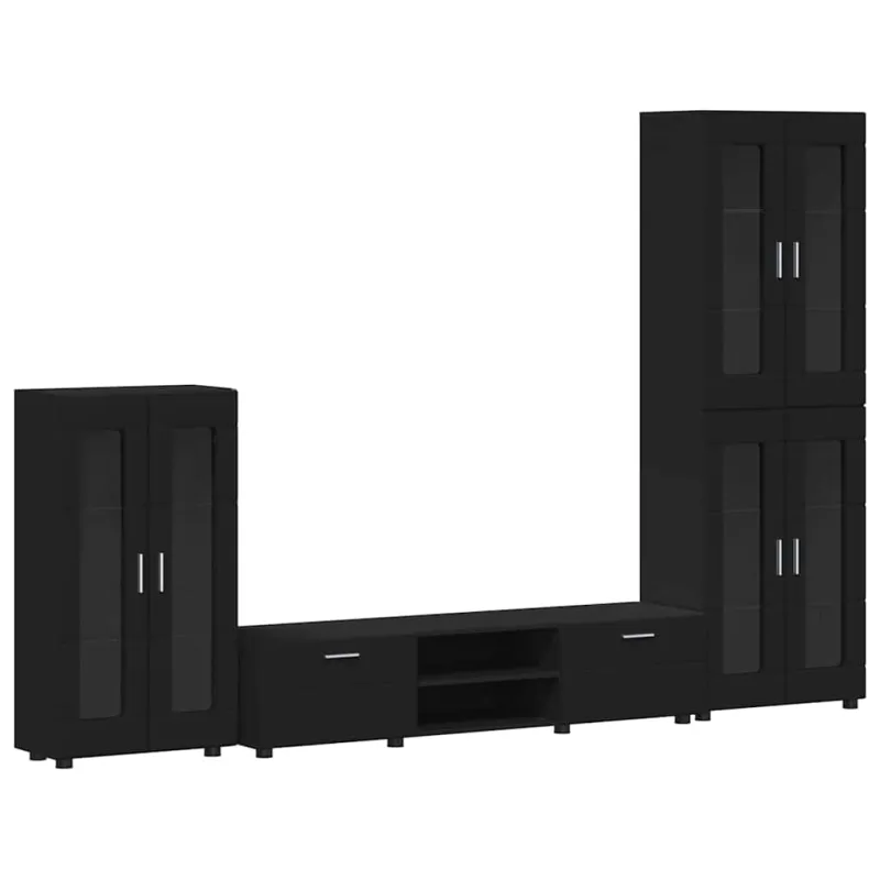 TV spintelių komplektas FLORIN 3 pcs Juoda Apdirbta mediena