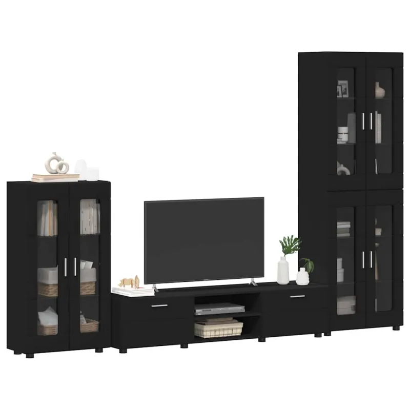 TV spintelių komplektas FLORIN 3 pcs Juoda Apdirbta mediena
