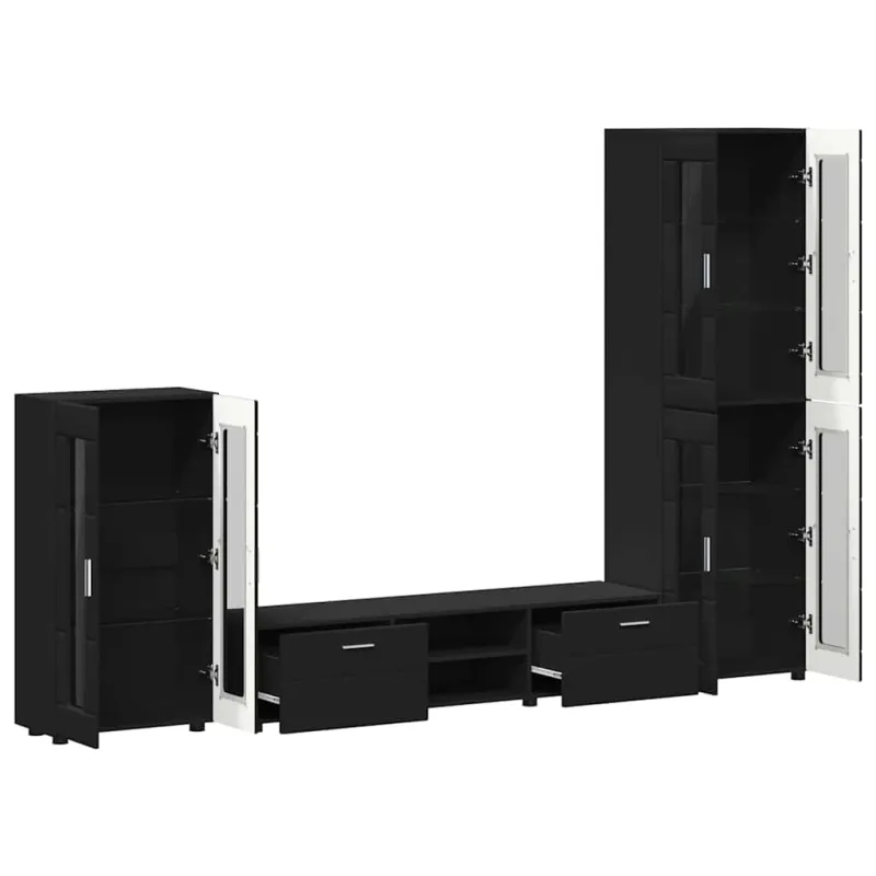 TV spintelių komplektas FLORIN 3 pcs Juoda Apdirbta mediena
