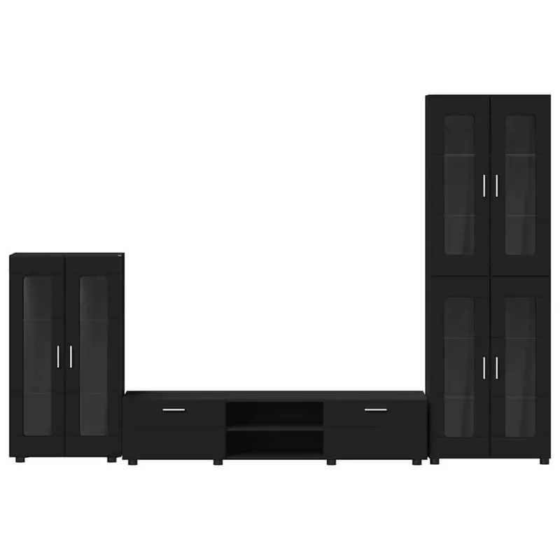 TV spintelių komplektas FLORIN 3 pcs Juoda Apdirbta mediena