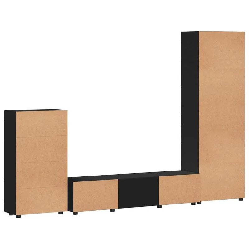 TV spintelių komplektas FLORIN 3 pcs Juoda Apdirbta mediena