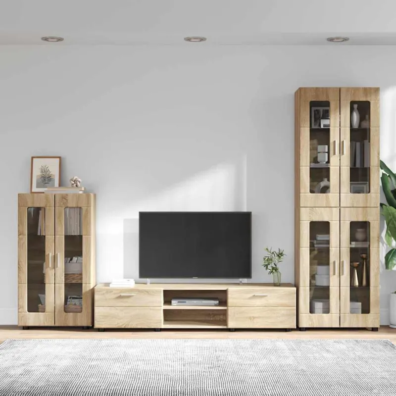 TV spintelių komplektas su stalčių FLORIN 3 pcs Sonoma ąžuolas