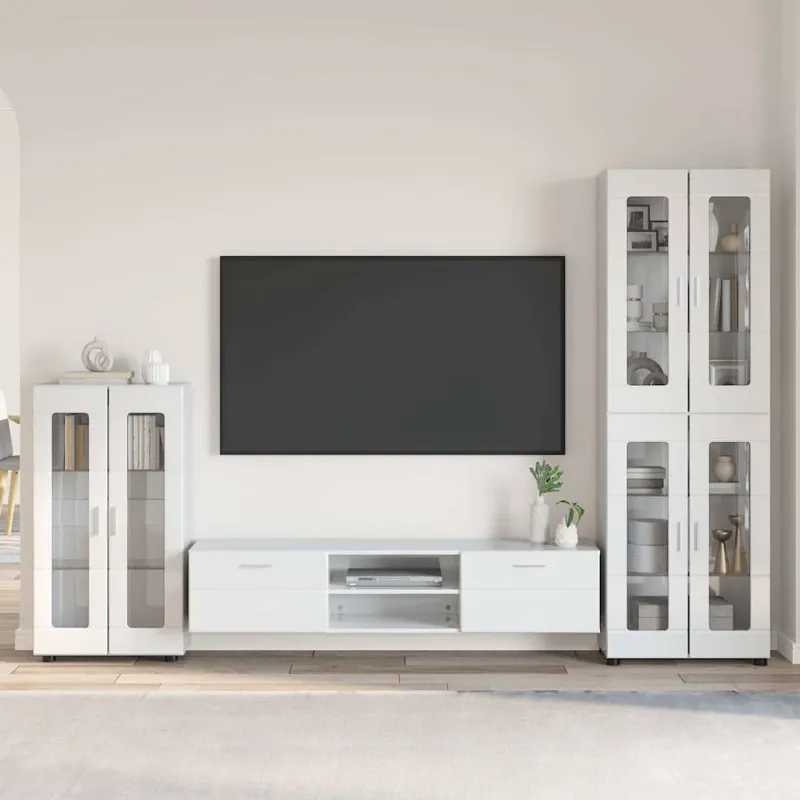 TV spintelių komplektas FLORIN 3 pcs Aukštai blizganti balta