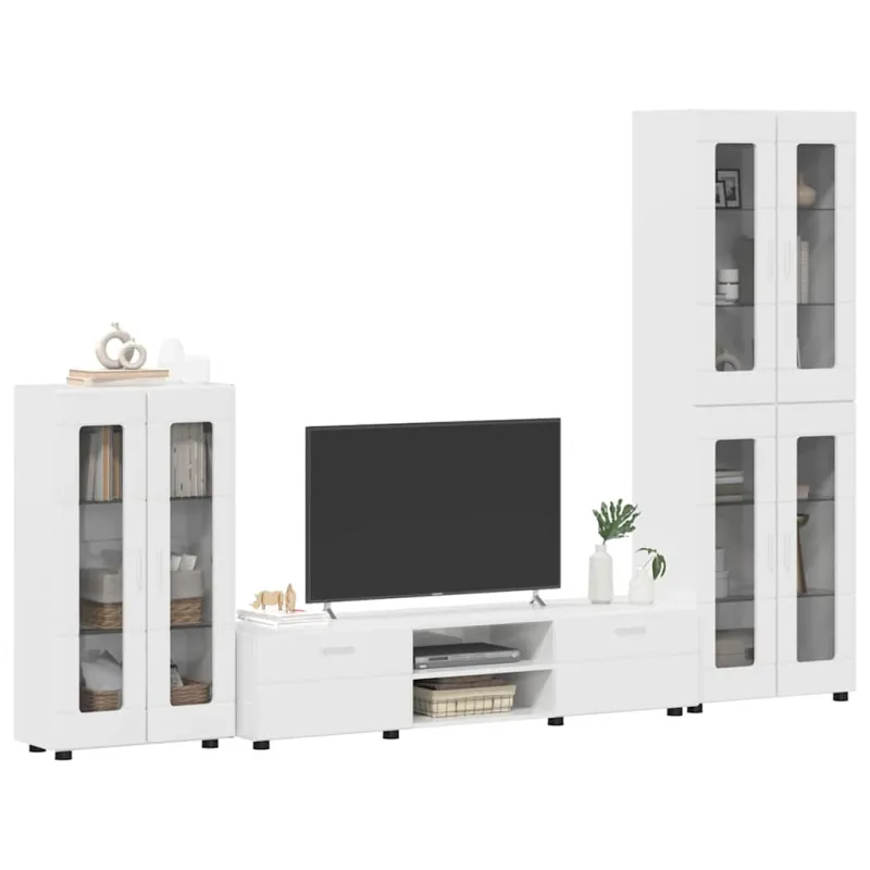 TV spintelių komplektas FLORIN 3 pcs Aukštai blizganti balta