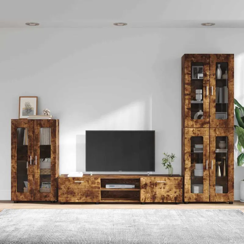 TV spintelių komplektas su stalčių FLORIN 3 pcs Rūkyta ąžuolas