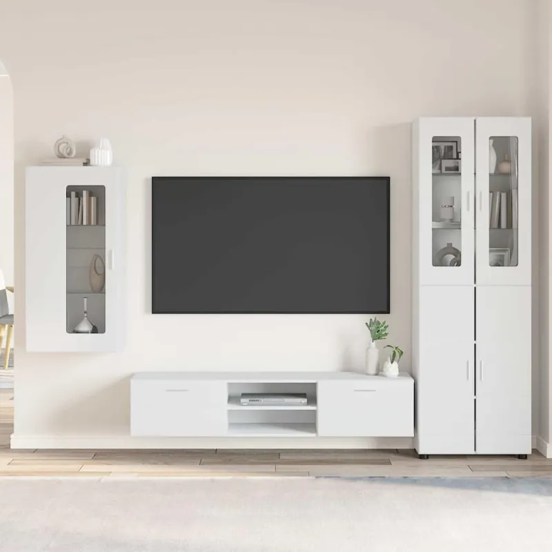 TV spintelių komplektas FLORIN 3 pcs Balta Apdirbta mediena