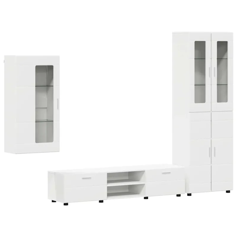TV spintelių komplektas FLORIN 3 pcs Balta Apdirbta mediena